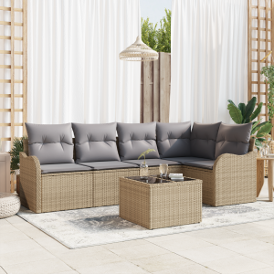 vidaXL Tuin Sofa Set met kussen 6 pcs Beige Poly riet
