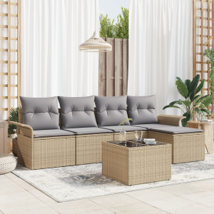 vidaXL Buitensofa met kussen 6 pcs Beige poly rattan