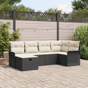 vidaXL Tuin Sofa Set met kussen 6 pcs Zwart en Crème poly rattan