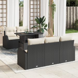 vidaXL Tuin Sofa Set met kussen met kussen 6 pcs Zwart Poly Rattan