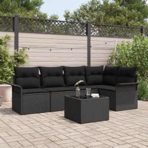 vidaXL Tuin Sofa Set met kussen met opslag 6 pcs Zwart Poly riet