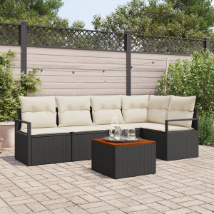 vidaXL 6-delige tuinsofaset met kussens in zwart poly rattan en acacia