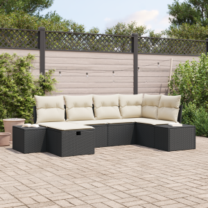 vidaXL Bankstel met kussen 7 pcs poly rattan