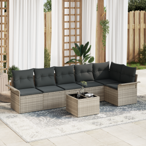 vidaXL Tuin Sofa Set met kussen 7 pcs Lichtgrijs poly rattan
