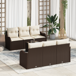 vidaXL Tuin Sofa Set 7 pcs Bruin en Crème Poly Riet en Staal en Glas