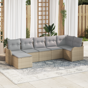 vidaXL 7-delige ligbed set met kussens Beige Poly Rattan