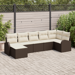 vidaXL Tuin Sofa Set met kussen 7 pcs Bruin Poly riet