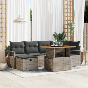 vidaXL 7-delige ligbed set met kussens grijs poly rattan