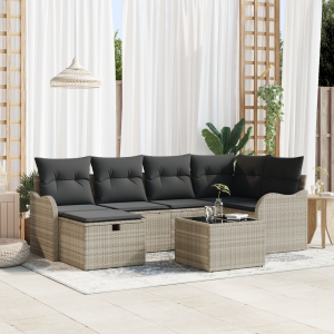 vidaXL 7-delige ligbed set met kussens lichtgrijs poly rattan