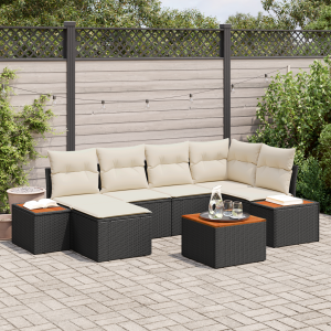 vidaXL 7-delige Ligbed Set met Kussens Zwart Poly Rattan Acacia