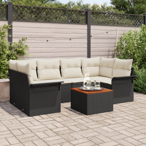 vidaXL 7-delige ligbed set met kussens zwart poly rattan acacia