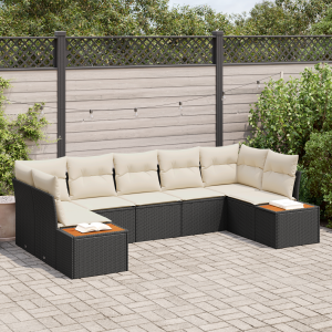 vidaXL 7-delige ligbedden set met kussens zwart poly rattan acacia