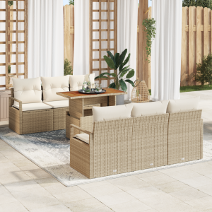 vidaXL 7-delige ligbedset met kussens beige poly riet