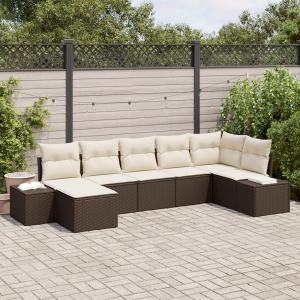vidaXL Tuin Sofa Set met kussen met opslag 7 pcs Bruin Poly riet