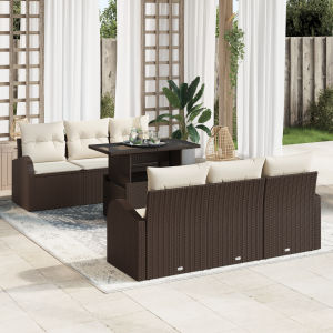 vidaXL 7-delige ligbedset met kussens bruin poly rattan