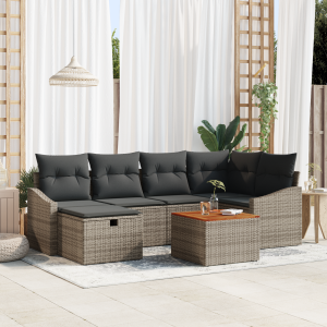 vidaXL 7-delige ligbedset met kussens grijs poly rattan
