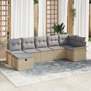 vidaXL 7-delige ligbedset met kussens in beige poly riet
