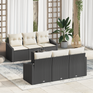 vidaXL 7-delige ligbedset met kussens zwart poly rattan