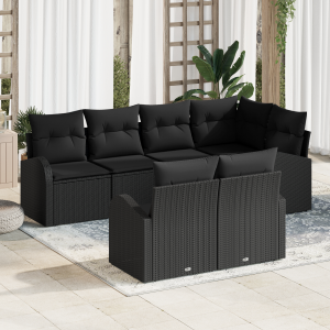 vidaXL 7-delige ligbedset met kussens zwart poly rattan