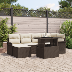 vidaXL Tuin Sofa Set met kussen 7 pcs Bruin Poly riet