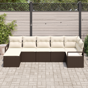 vidaXL Bankstel met kussen met opslag 7 pcs Bruin en Crème poly rattan