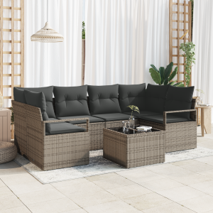 vidaXL Bankstel met kussen 7 pcs Grijs poly rattan