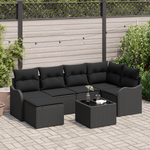 vidaXL Tuin Sofa Set met kussen 7 pcs Zwart Poly riet
