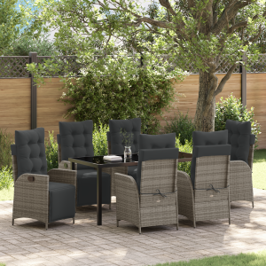 vidaXL 7-delige tuin eetset Grijs Poly Rattan