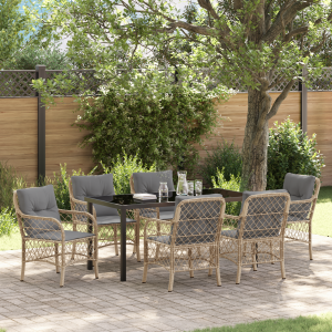 vidaXL 7-delige tuin eetset met kussens in Beige Poly Rattan