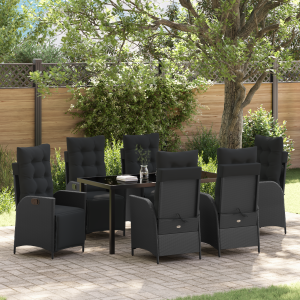 vidaXL 7-delige Tuin Eetset Zwart Poly Rattan