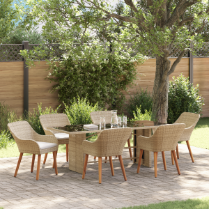 vidaXL 7-delige tuin eettafelset beige poly rattan