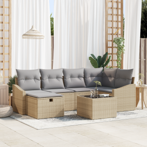 vidaXL Bankstel met kussen met opslag Beige en Licht Grijs poly rattan