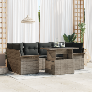 vidaXL Tuin Sofa Set met kussen met opslag 7 pcs Grijs Poly Rattan
