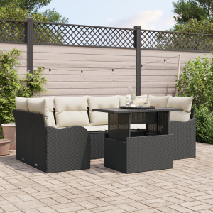 vidaXL Tuin Sofa Set met kussen 7 pcs Zwart Poly riet