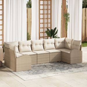 vidaXL Tuin Sofa Set met kussen 7 pcs Beige Poly Rattan