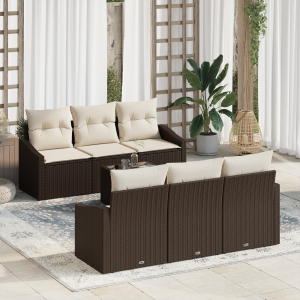 vidaXL Bankstel met kussen met kussen 7 pcs Bruin en Crème poly rattan