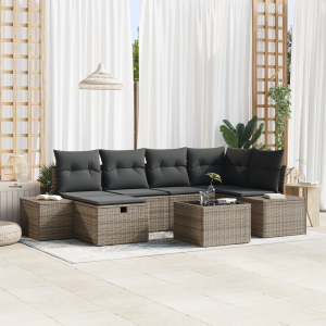 vidaXL Bankstel met kussen 7 pcs poly rattan