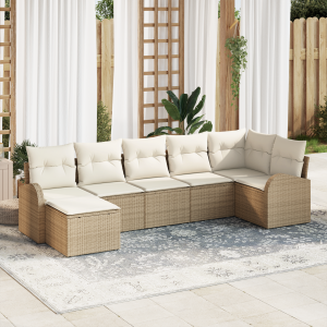 vidaXL Bankstel met kussen met opslag 7 pcs Beige poly rattan