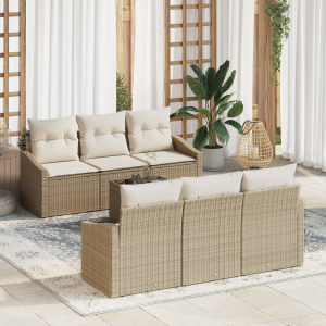 vidaXL 7-delige tuinbankset met kussens in beige poly rattan