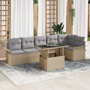 vidaXL Tuin Sofa Set met kussen 7 pcs Beige poly rattan