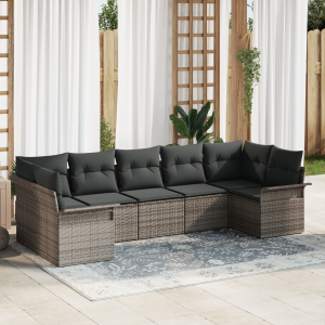 vidaXL Tuin Sofa Set met kussen met opslag 7 pcs Grijs Poly riet