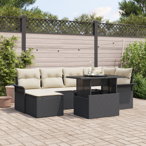vidaXL Tuin Sofa Set met kussen 7 pcs Zwart Poly riet