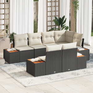 vidaXL Tuin Sofa Set met kussen 7 pcs Zwart poly rattan