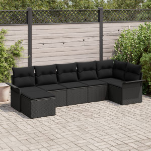 vidaXL Tuin Sofa Set met kussen 7 pcs Zwart Poly riet