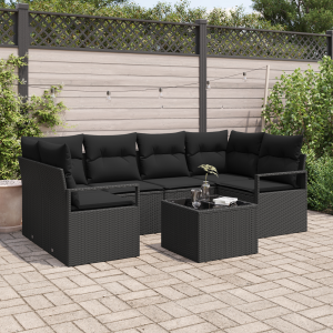 vidaXL Bankstel 7 pcs Zwart poly rattan