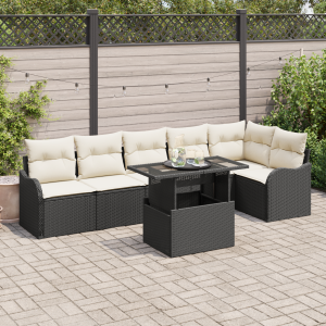 vidaXL Bankstel met kussen 7 pcs Zwart Poly riet