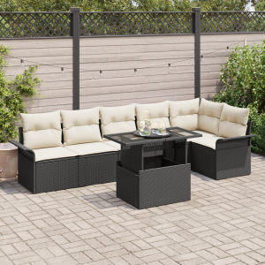 vidaXL 7-delige Tuinsalonset met Kussens - Zwart Poly Rattan