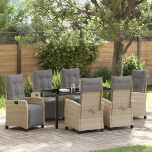 vidaXL 7-delige tuinset Beige Poly Rattan