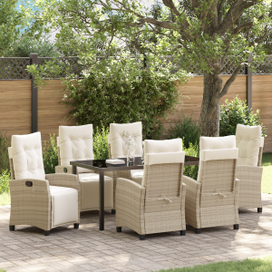 vidaXL 7-delige tuinset beige poly rattan