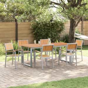 vidaXL 7-delige tuinset grijs staal en massief acaciahout